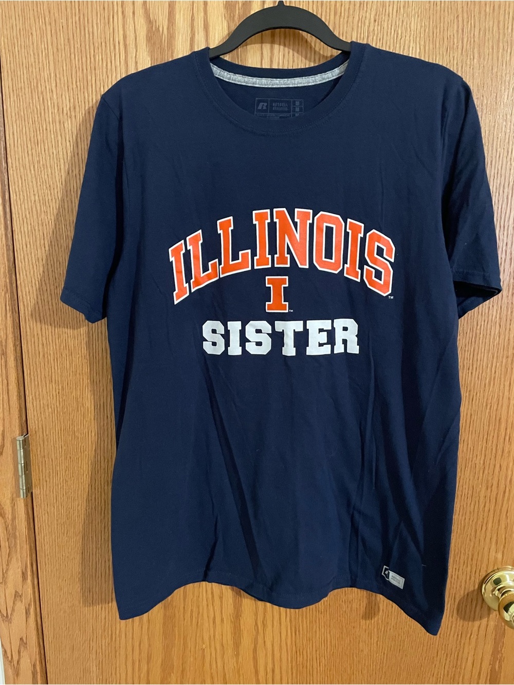 Russell Athletic Navy Illinois Sister Graphic Tee with Orange & White Accents